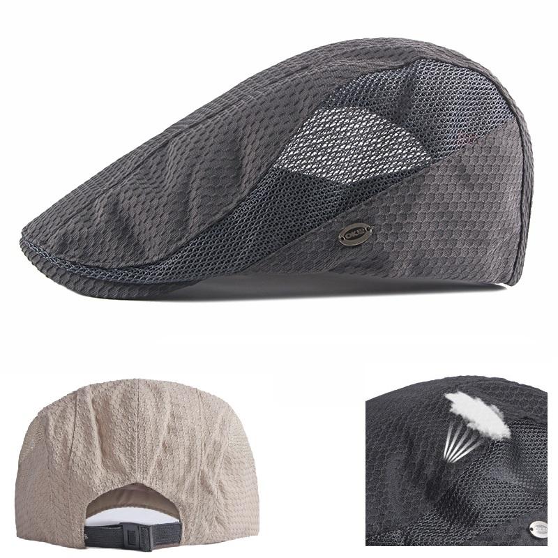 Men's Mesh Flat Cap Breathable Summer Newsboy Hat Beret Cabbie Ivy Gatsby for Driving Hunting