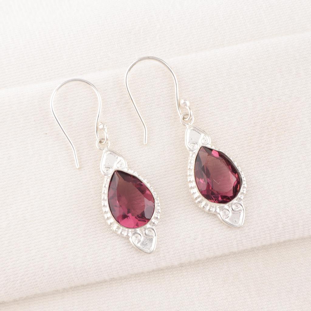 Rhodolite Gemstone Jewelry, Handmade Silver Earring, 925 Solid Sterling Silver Earring For Mother's Gift