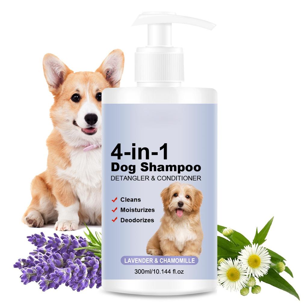 4-in-1 Beruhigendes Hundeshampoo - Reinigt, Pflegt, Glättet, Spendet Feuchtigkeit Mit Lavendel Kamille - Tierfreundliche Formel 300ml