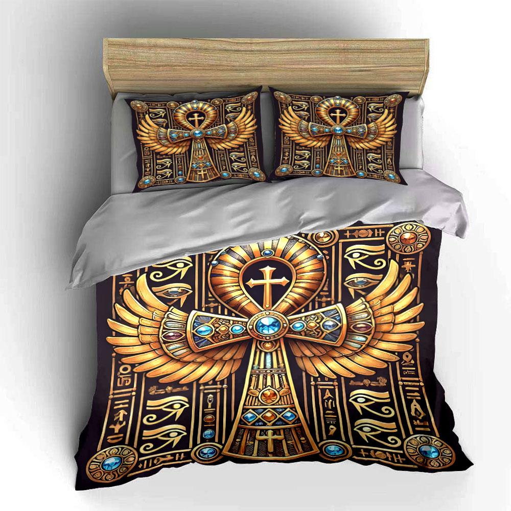 Goldener Ankh mit Flügeln. Bettwäsche-Sets Bettbezug-Sets Bettbezüge Kissenbezüge(1 * Bettbezug 2 * Kissenbezüge ohne Bettdecke)