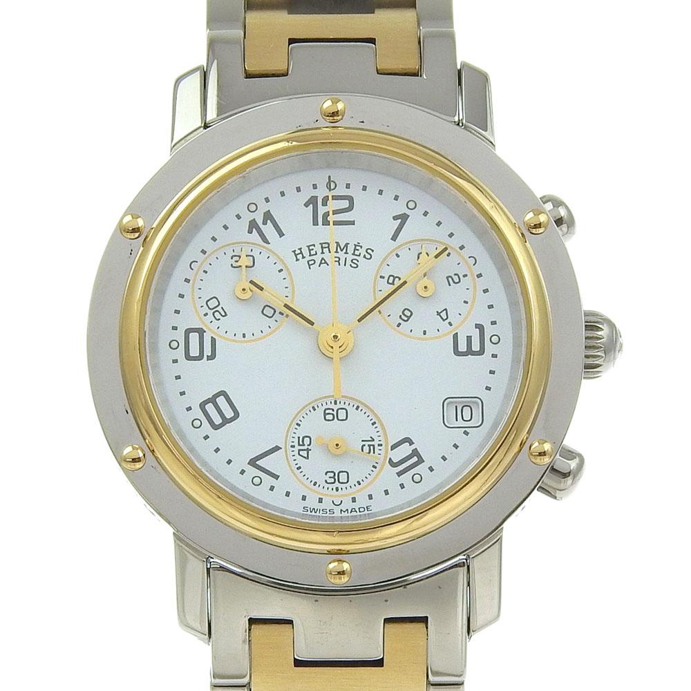 

HERMES Clipper Watches CL1.320 Chronograph cal.251.471 whiteDial Stainless Steel/Plated Gold Quartz Chronograph unisex Used