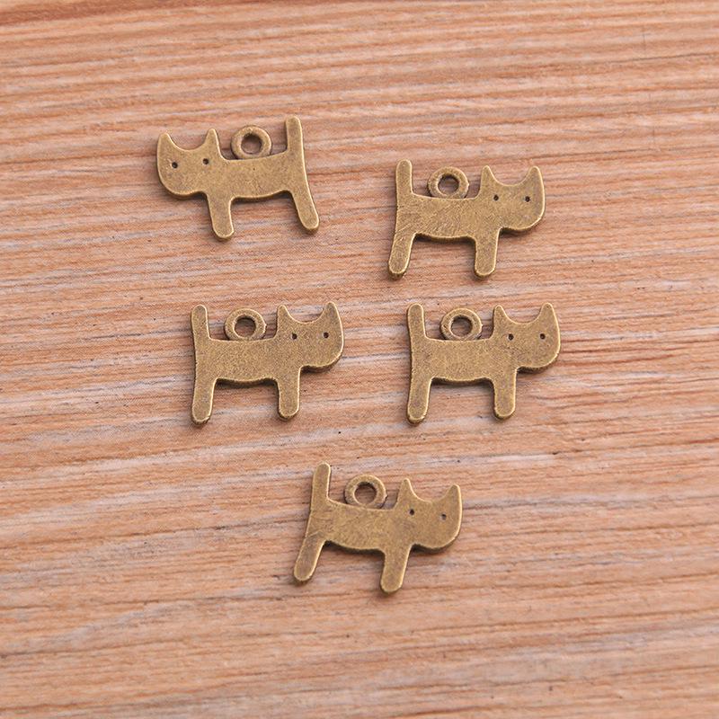 Vintage Double-Sided Kitten Pendant Charm, 11x13mm Alloy, 2 Colors