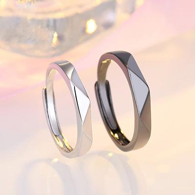 Fashion and Popular Simple Rhombus Student Tide Men and Women's Ring Creative Personality Black and White Rhombus Couple Ring