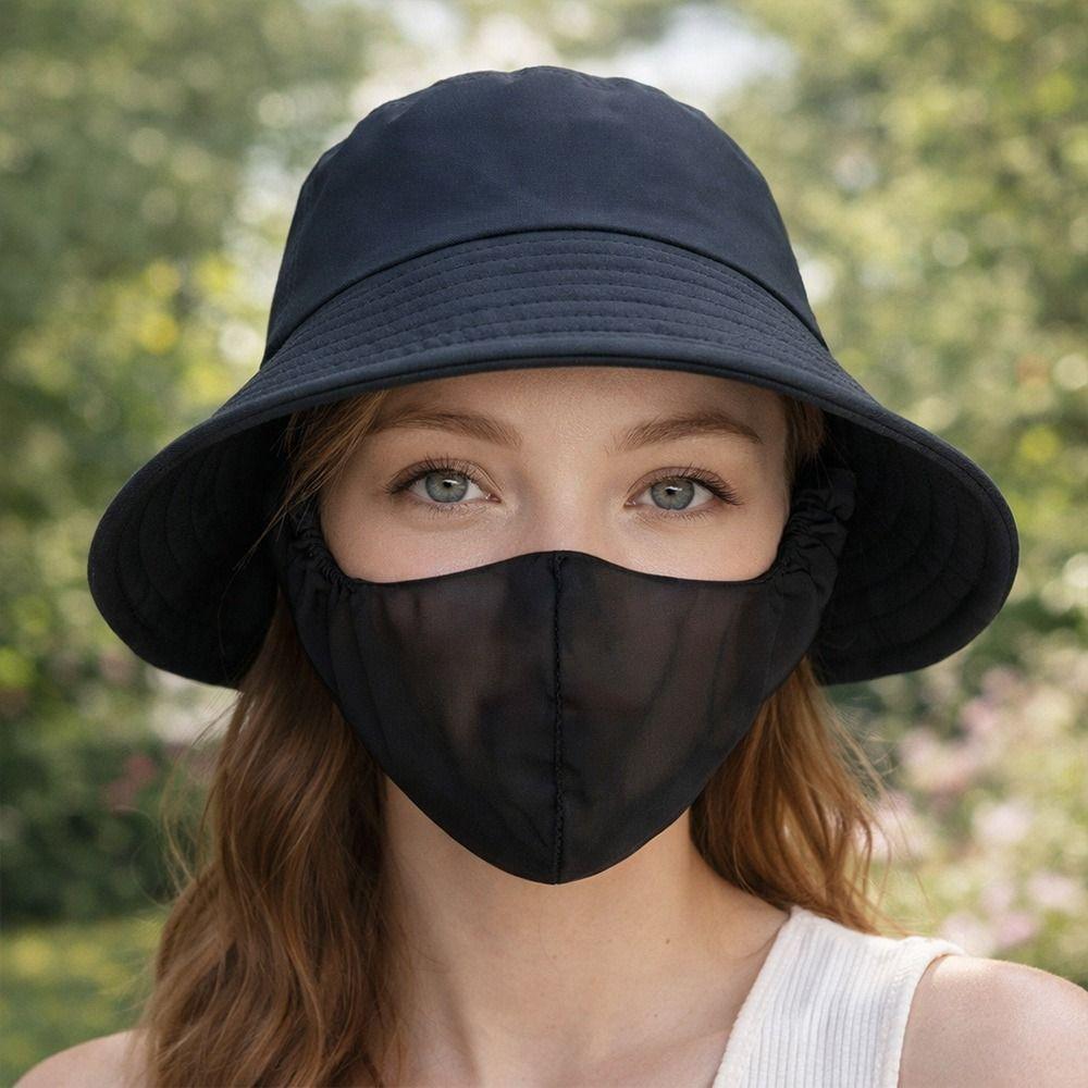 New With Mask Agricultural Work Hat Wide Brim Protect Neck Anti-uv Fisherman Hat Dust Mask Hat Tea Picking Cap Unisex