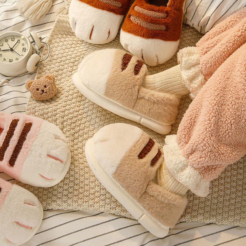 Nye myke kosete kattesko for kvinner, nydelig kattepote, vintersko, tøfler i fuskepels, dame, stilige dyre-kattunge-klo-hjemmesko