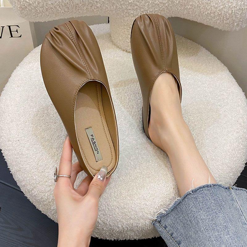 Baotou half slippers women's summer outer wear 2025 new Muller shoes lazy pleated women's flat cool slippers
