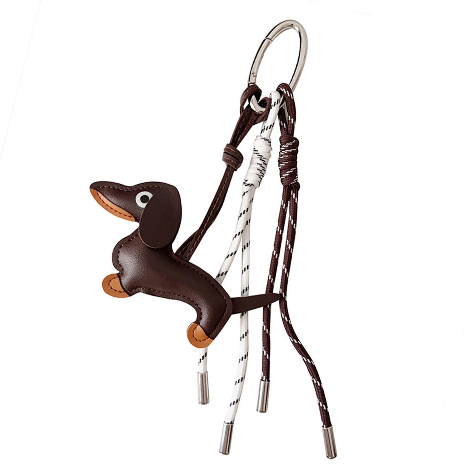 

Винтажный брелок-подвеска в виде таксы из искусственной кожи, милый щенок, собачка, плетеная веревка, сумка, подвеска для автомобильных ключей, аксессуары