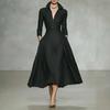 Damen Mode Elegant Taille Enger Umlegekragen Langarm Midi Freizeitkleid