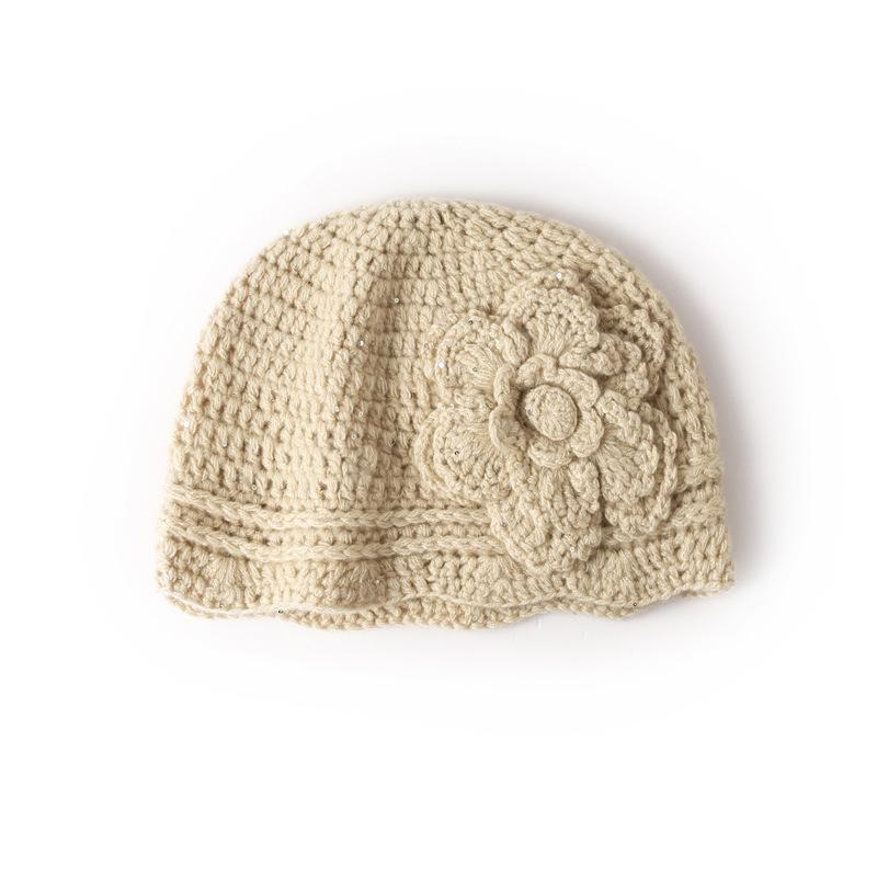 New Autumn and Winter Style Women's Pure Handcrafted Sequined Artistic Retro Pullover Cap Knitted Headpiece