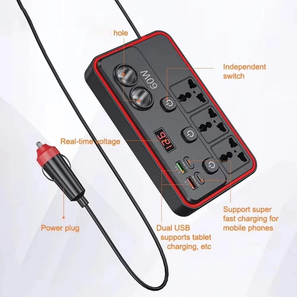 150W Cigar Lighter Adapter Inverter  PD Type-C USB Charger DC 12V 24V to AC 220V Auto Charger Converter Adapter