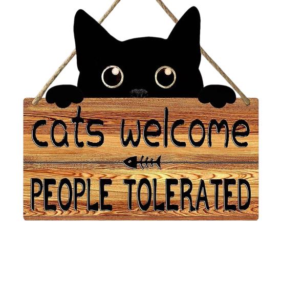 Yousheng Cat Shaped Welcome Sign, Durable Wooden, Waterproof Moisture-Proof Hanging Sign, for Front Door Rustic Farmhouse Porch
