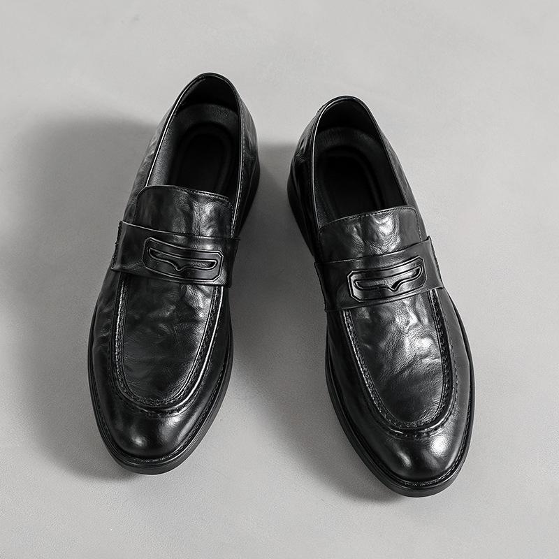 

Мужская обувь весна 2025 года, новые чехлы для ног, деловые повседневные кожаные туфли, мужские кожаные дышащие туфли с одной педалью 60083-Y 38 чёрный