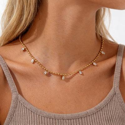Fashion Square Diamond Round Bead Chain Collarbone Chain Titanium Steel Does Not Fade Necklace Feeling