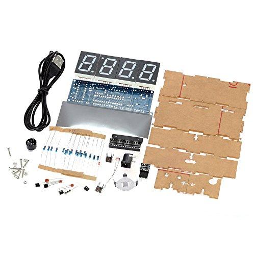 zmart Compact DIY Digital LED Clock Kit, 4-Digit, Light-Controlled, Temperature, Date and Time Display, Transparent Case, for Indoor and Outdoor Use