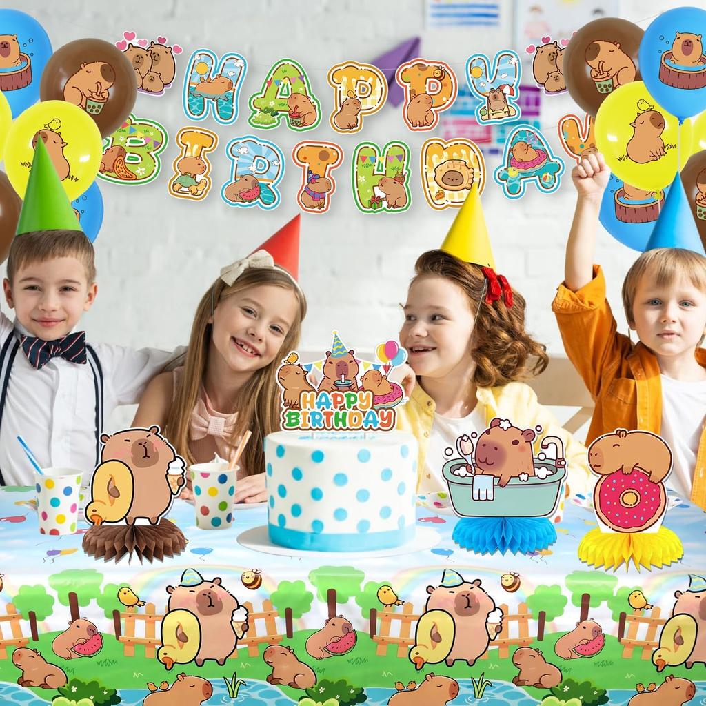 Capybara Birthday Party Decorations - Capybara Party Supplies including Happy Birthday Banner, Spirals, Cake Toppers, Table Centerpieces, Balloons,