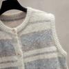 Striped Round Neck Knitted Vest for Women Autumn and Winter Loose Outer Knitted Vest Sweater