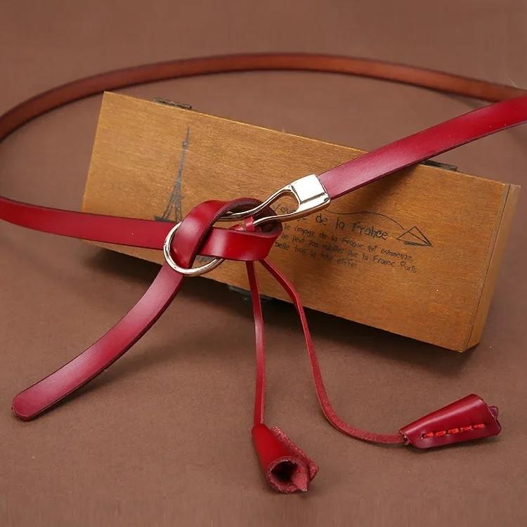 Thin Knotting Up Genuine Leather Belt Women  Alloy Clasp Suitable Leisure Work