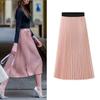 Women's Plus Size Chiffon Pleated A-Line Skirt - Summer Korean Style, High Waist, Medium to Long Length