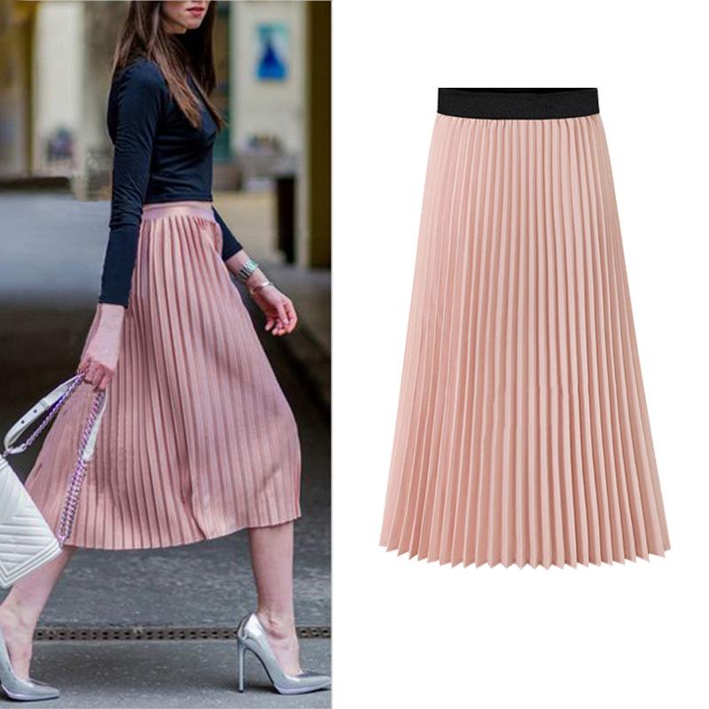 Women's Plus Size Chiffon Pleated A-Line Skirt - Summer Korean Style, High Waist, Medium to Long Length
