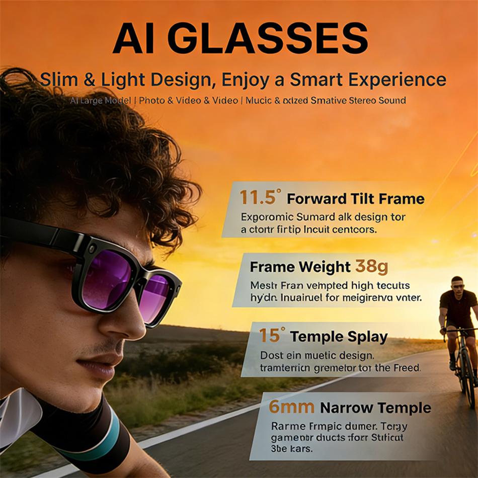 HD-Kamera Smart Glasses KI-Übersetzung Bluetooth-Anruf Tragbare Brille Leichtgewicht Reise Vlogging Outdoor-Sport Kompatibel Android iOS 800 Megapixel