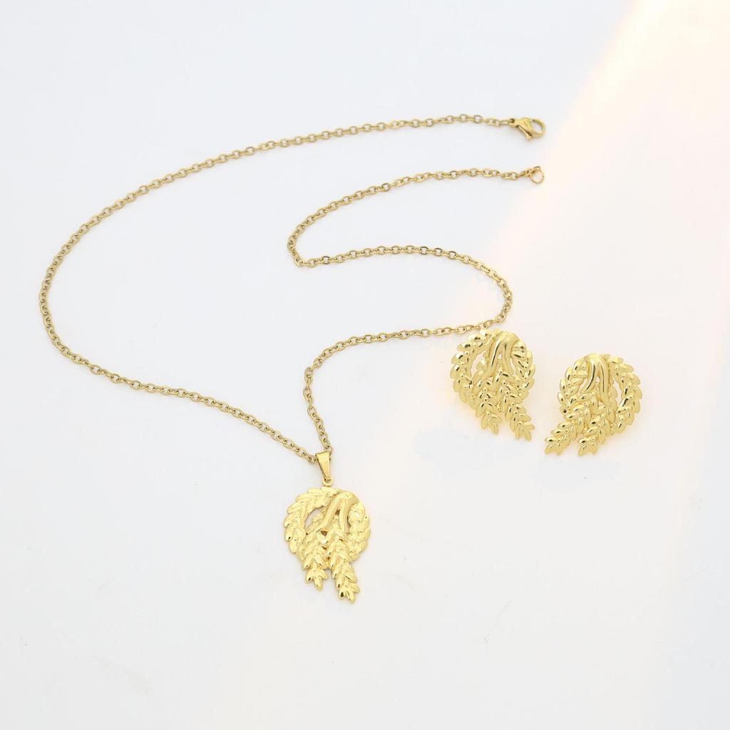 Luxury Geometric Leaf & Flower Earrings Necklace Set