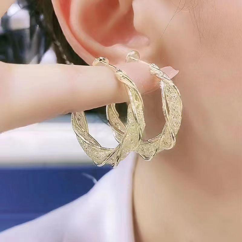 Ohrringe mit frittiertem Teig und Twists, Temperament, vielseitig, neue Ringohrringe, einfache und fortschrittliche Luxus-Hohlohrringe