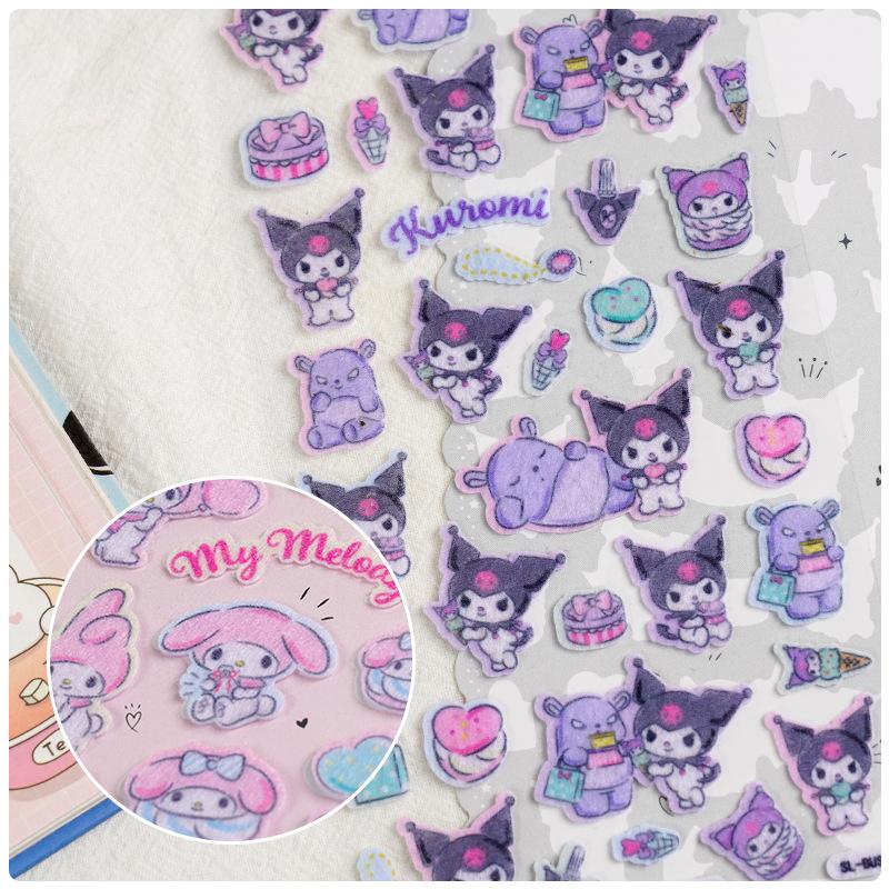 New Sanrio 3D Three-dimensional Cute Stickers Hello Kitty Kuromi Melody Decorative Cups Book Creative Rewards Bubble Stickers