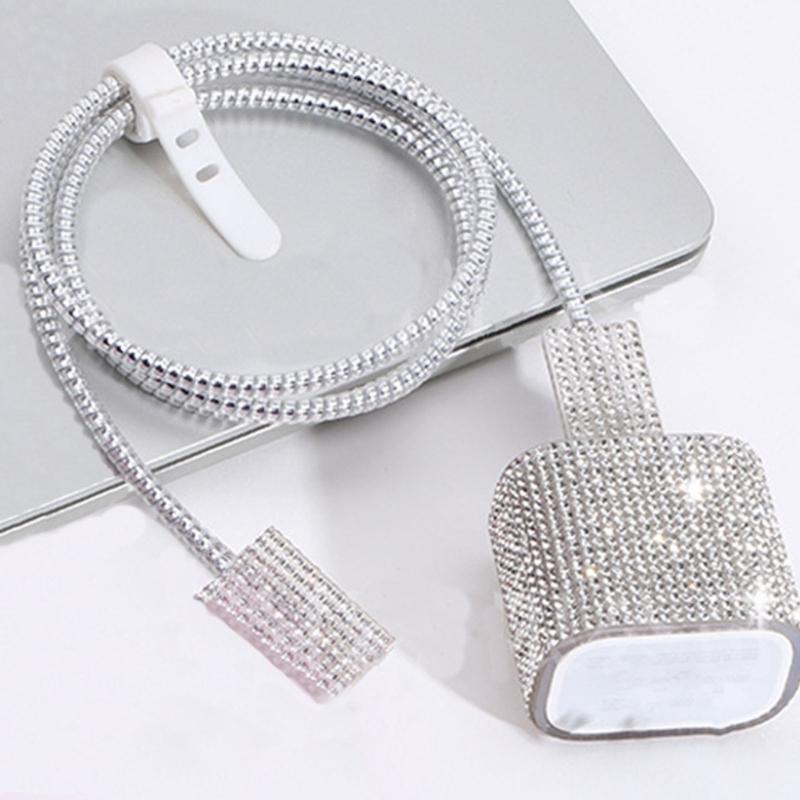 Sparkling Rhinestones Charging Protectors Set With TPU Cover And Cable Clip For 20W 18W Fast Charging Accessories