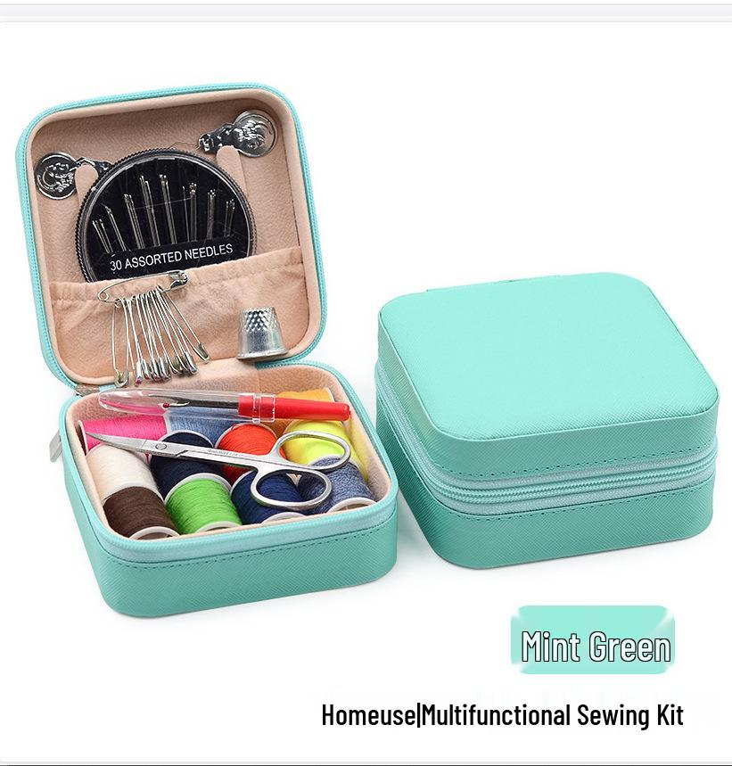 Retro-Style Faux PU Leather Sewing Box with Needle and Thread Set - Portable Household Essential Kit