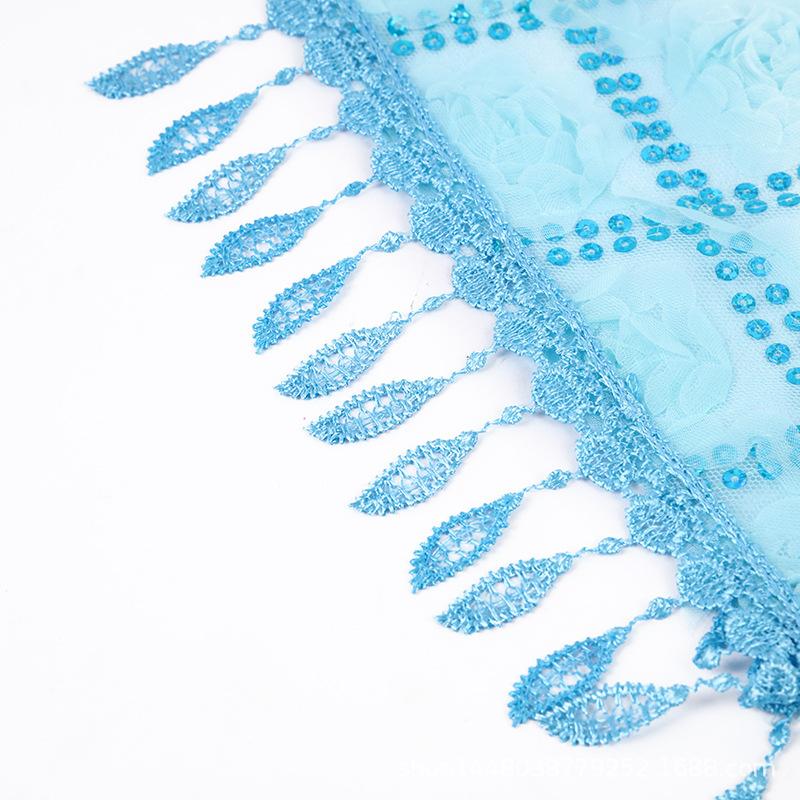 Korean Women Winter Long Neck Protection Plush Warm ShawlSolid Sequin Fragmented Flower Embroidery Lace Tassel Triangle Scarf