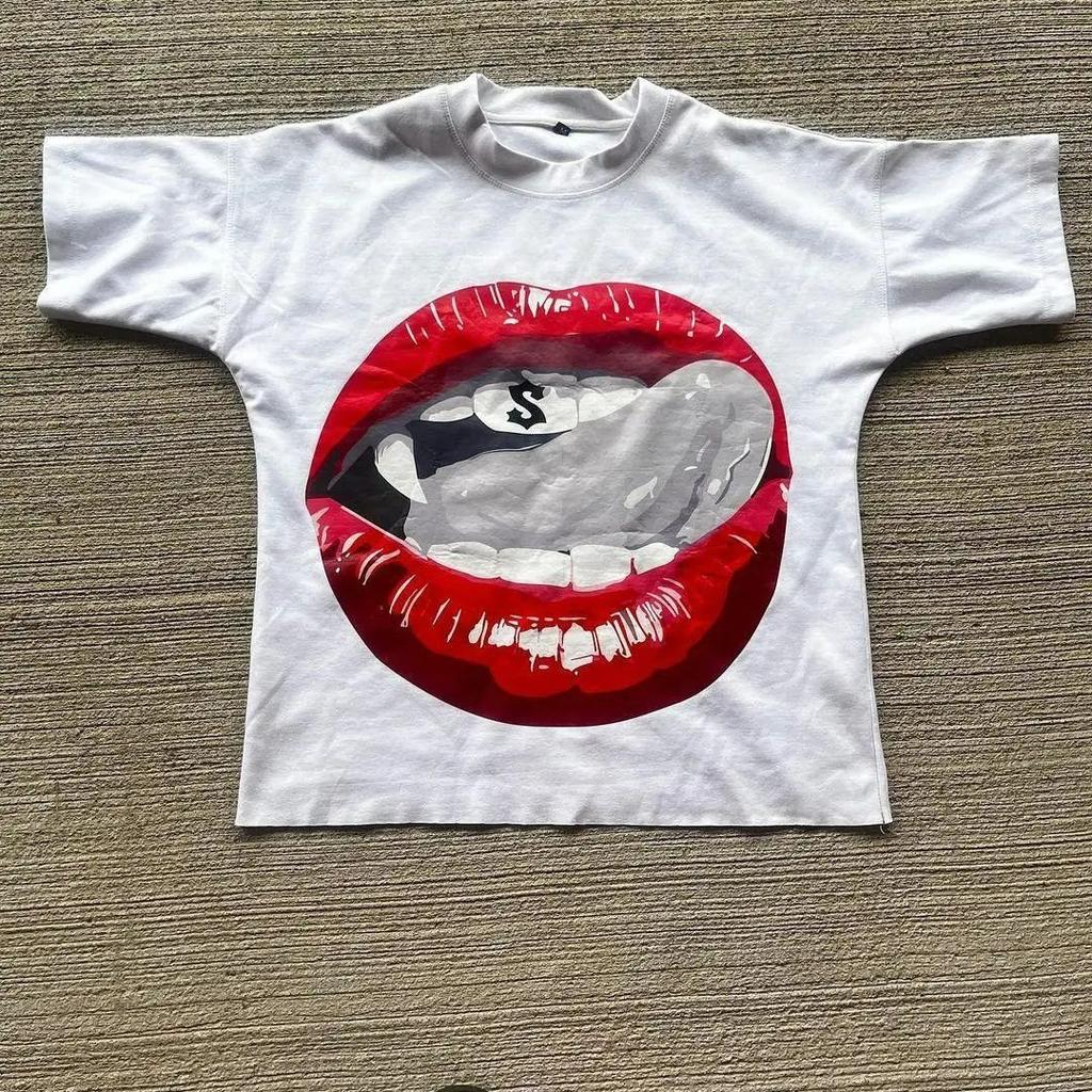 Summertime Baggy American Round Neck Couple Personalized Printed Men Cartoon Short-sleeved T-shirt