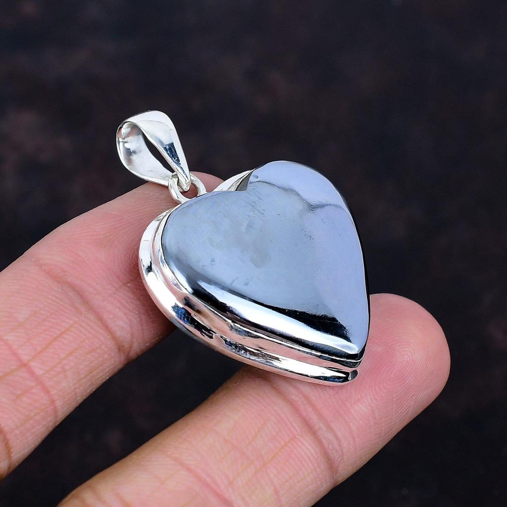 Schungit Anhänger Original Edelstein Anhänger Handgemachter Schmuck 925 Sterling Silber Anhänger Statement Anhänger Geschenke für Ihn Herz Silberschmuck