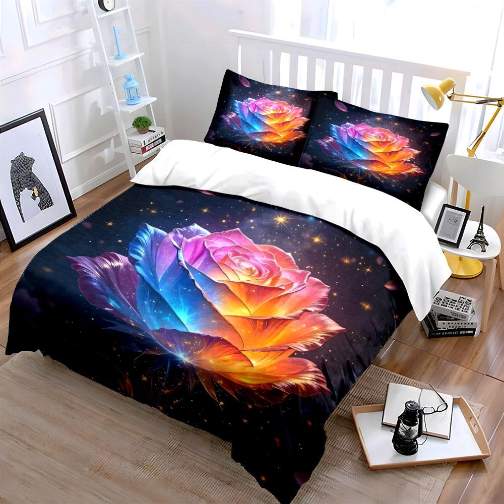 Colorful Rose Decor Set Soft Comfortable Duvet Cover Bedding Set Included 1*Duvet Cover & 2*Pillowcases, Gift