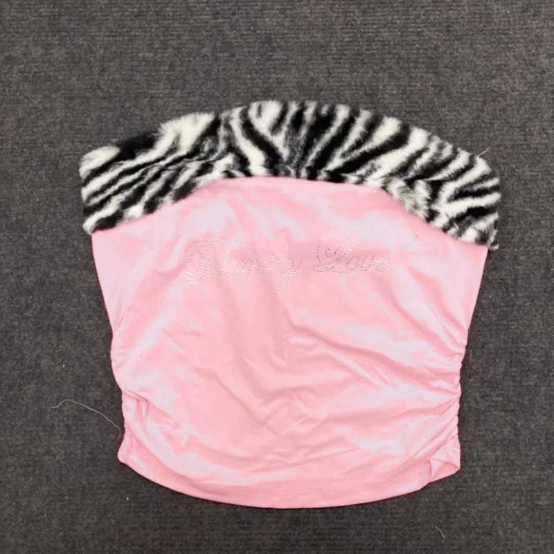 

Европейский и американский Y2K облегающий сексуальный топ без бретелек с открытым пупком S розовый