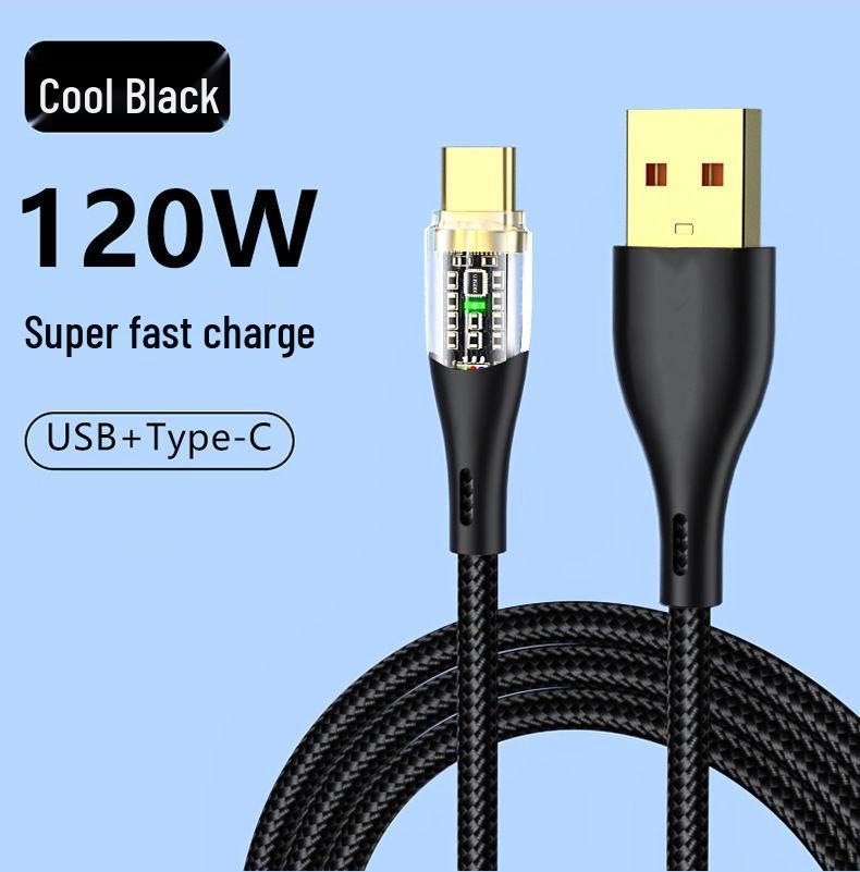 

Прозрачный кабель для быстрой зарядки 120 Вт с двумя разъемами Type-C для Apple 15, Huawei Honor 6A, PD 2 meters