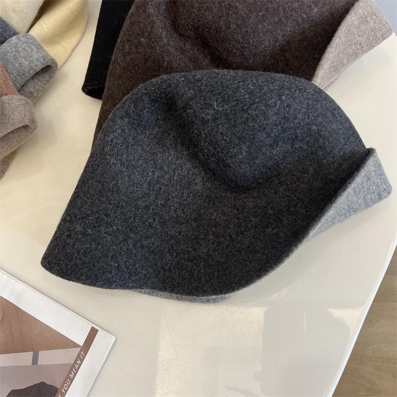 Double-sided knitted wool bucket hat women's autumn and winter new versatile face little fisherman hat
