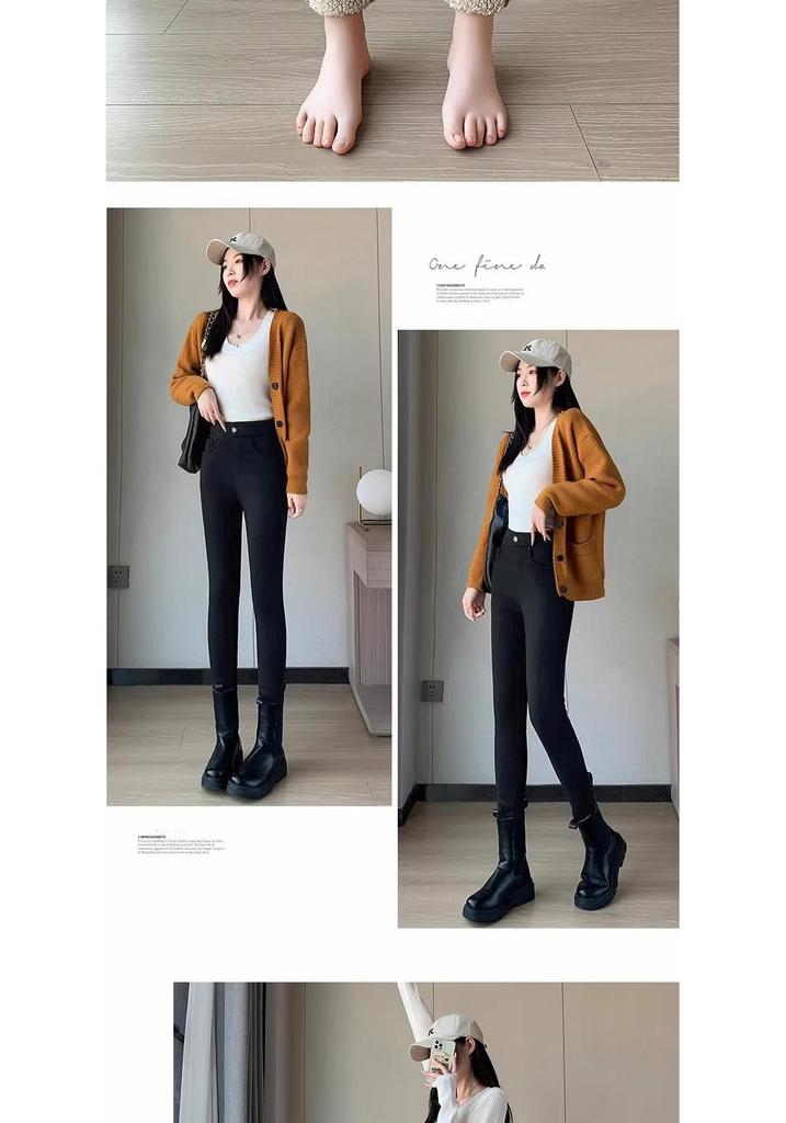 Women's Extra Thick Velvet-Lined Lambswool Leggings - High Waist, Stretchy, Warm Winter Outerwear