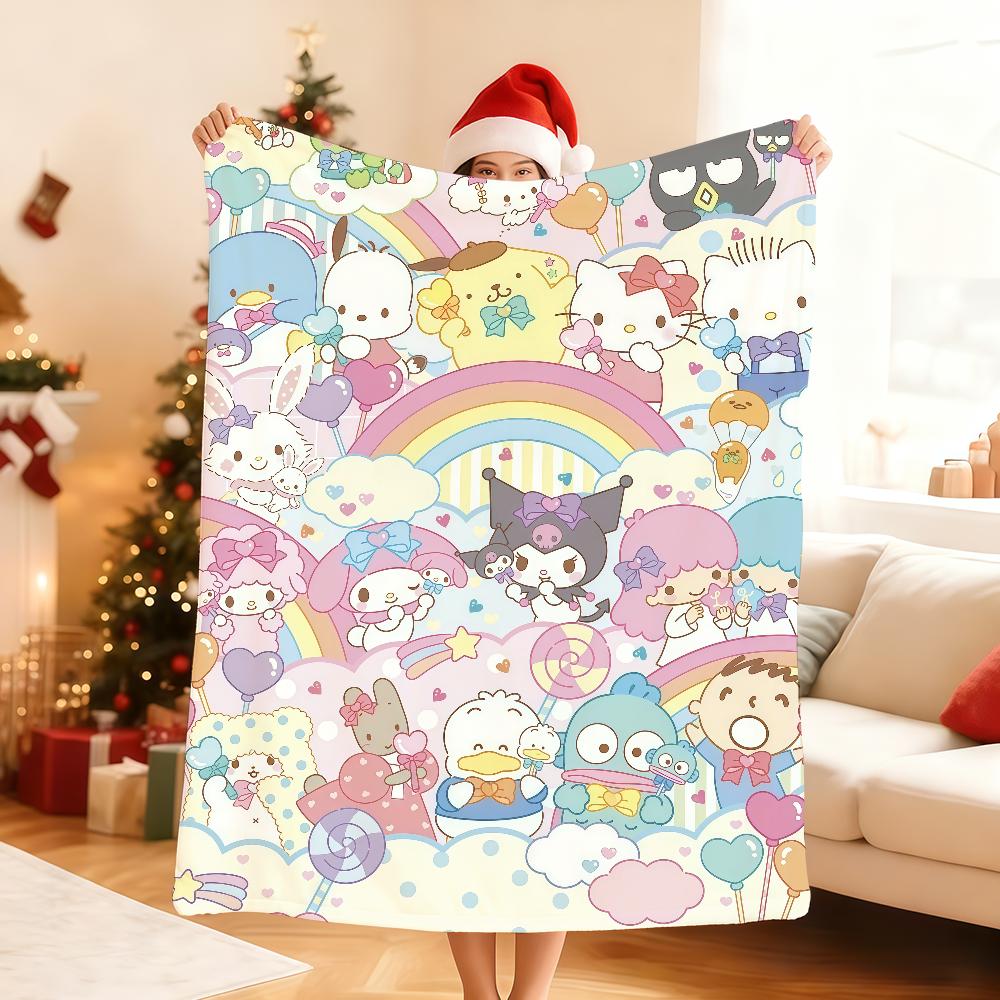 Kawaii S-sanrioS Chibi Blanket Soft Throw Blanket for Home Bedroom Bed Sofa Picnic Travel Office Rest Cover Blanket Gift