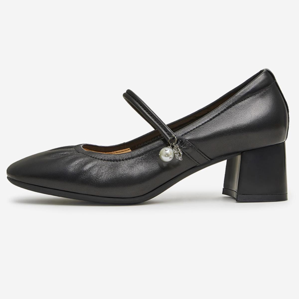 

Новые весенне-летние однотонные рабочие туфли Мэри Джейн на толстом высоком каблуке, с маленьким квадратным носком, темпераментные, с жемчугом, универсальные женские туфли 39