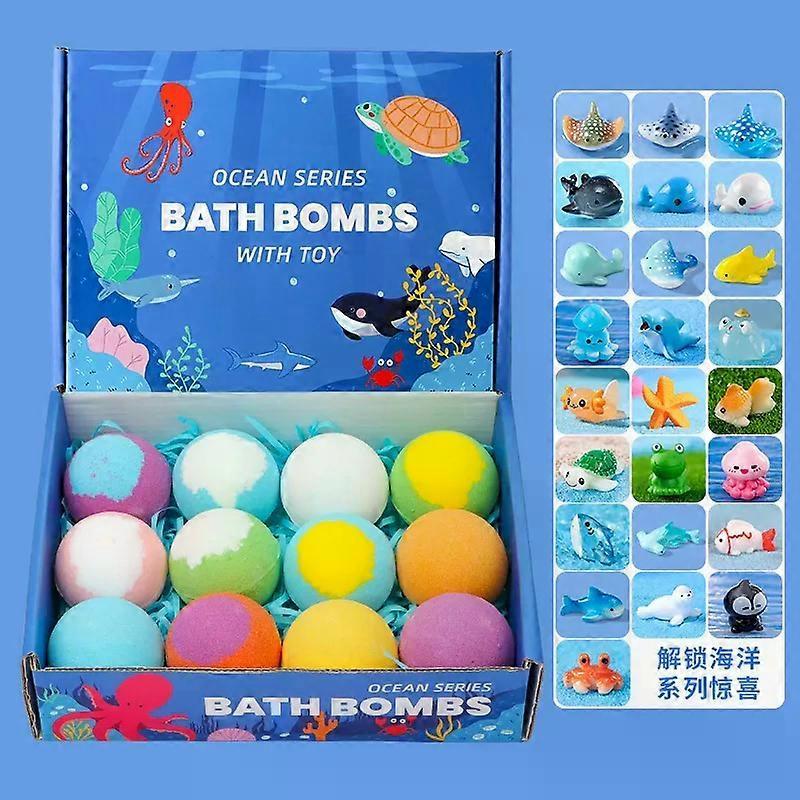 12Pcs Ocean Series Bath Bombs with Surprise Toys, Natural Aromatherapy Bath Fizzers with Cute Ocean Animal Toys, Rich Bubbles Spa Bath for Kids & Adul