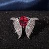 Micro Set Zircon Wing Shaped Red Zircon  Copper Color Rings Fashion Style Banquet Wedding Rings Women Rings Gift Girlfriend