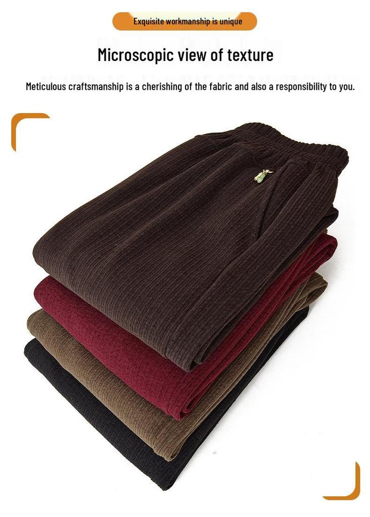 Mom's High-Waisted Striped Corduroy Pants - Spring & Autumn Casual for Middle-aged & Elderly
