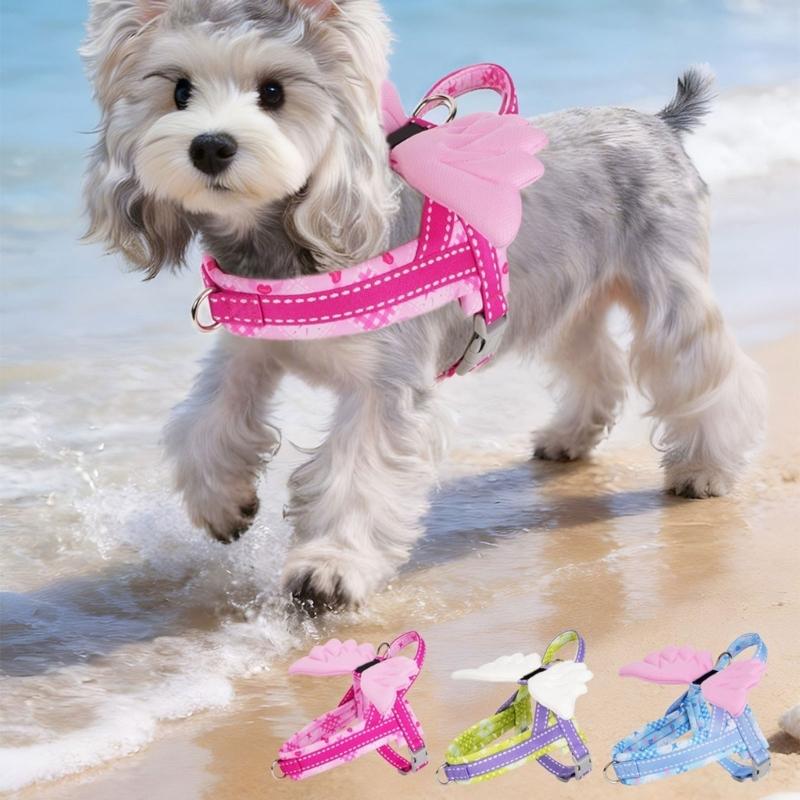Dog Chest Wrap with Angel Wing for Routine Wear, Printed Web Lines, Side Clip and Back Link Point for Daily Walking Use