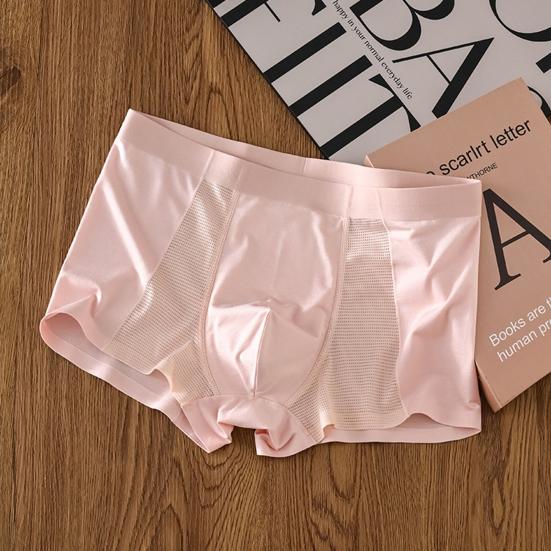 Men Boxer Briefs Mid-rise Elastic Waistband Breathable Mesh Shorts Underwear Solid Color U-Convex