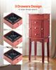 Jewelry Cabinet Armoire, Standing Wood Jewelry Storage Chest with 3 Drawers, Flip Top Mirror, 4 Top Storage Compartments, Zinc Alloy Handles, 2 Side