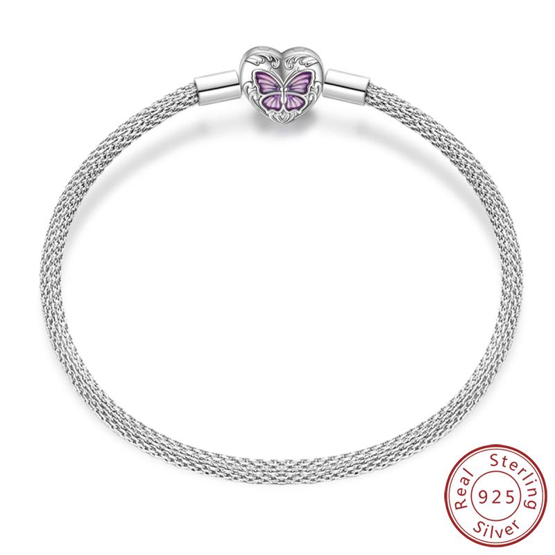 Real 925 Sterling Silver 17-20CM Butterfly Pet Ocean Starry Sky Original Bracelet Fit for Wedding Fine Jewelry DIY Making