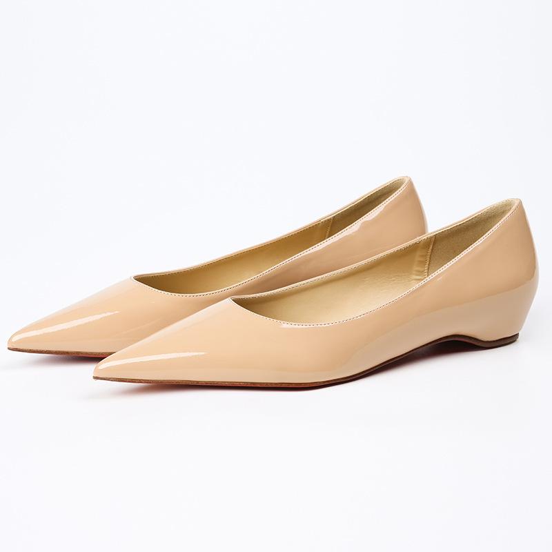 Spot PD05 New 2025 Women's Large-size Commuter Advanced Sense Light Mouth Red Sole Nude Pointed Flat Shoes Single Shoes