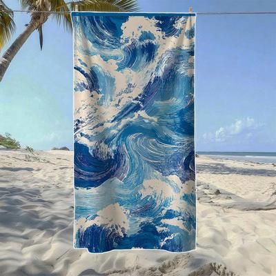 Ocean Wave & Flip Flop Silhouette Beach Towel, Soft Quick-Drying, Perfect For Portable Outdoor Travel,Camping And Summer Beach