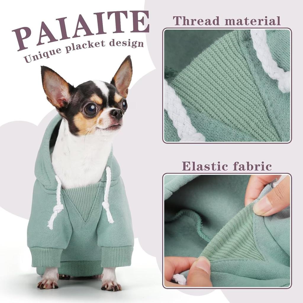 Paiaite Small Dog Hoodie Sweater: Winter Sweatshirt Pet Coat with Pockets, Hat & Leash Hole for Puppy Doggie Chihuahua, Small-Medium Dogs (Boy &