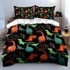 Cartoon Dinosaur Black Background Print Bedding Set 1 Duvet Cover 2 Pillowcases For Adult And Children Luxury Gift Full Size